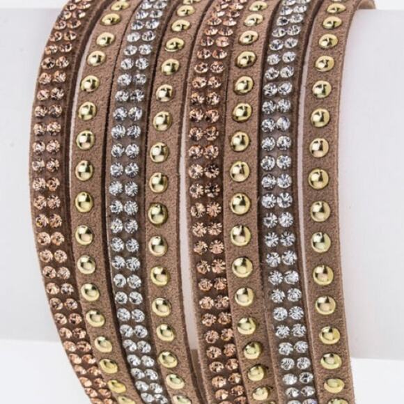 Mix Stud Slit Layer Wrap Bracelet - Beige - Picture 1 of 4